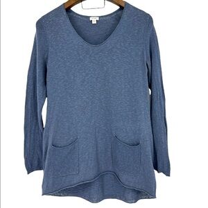 Purejill Linen blend long sleeve V-neck Blue top SZ M